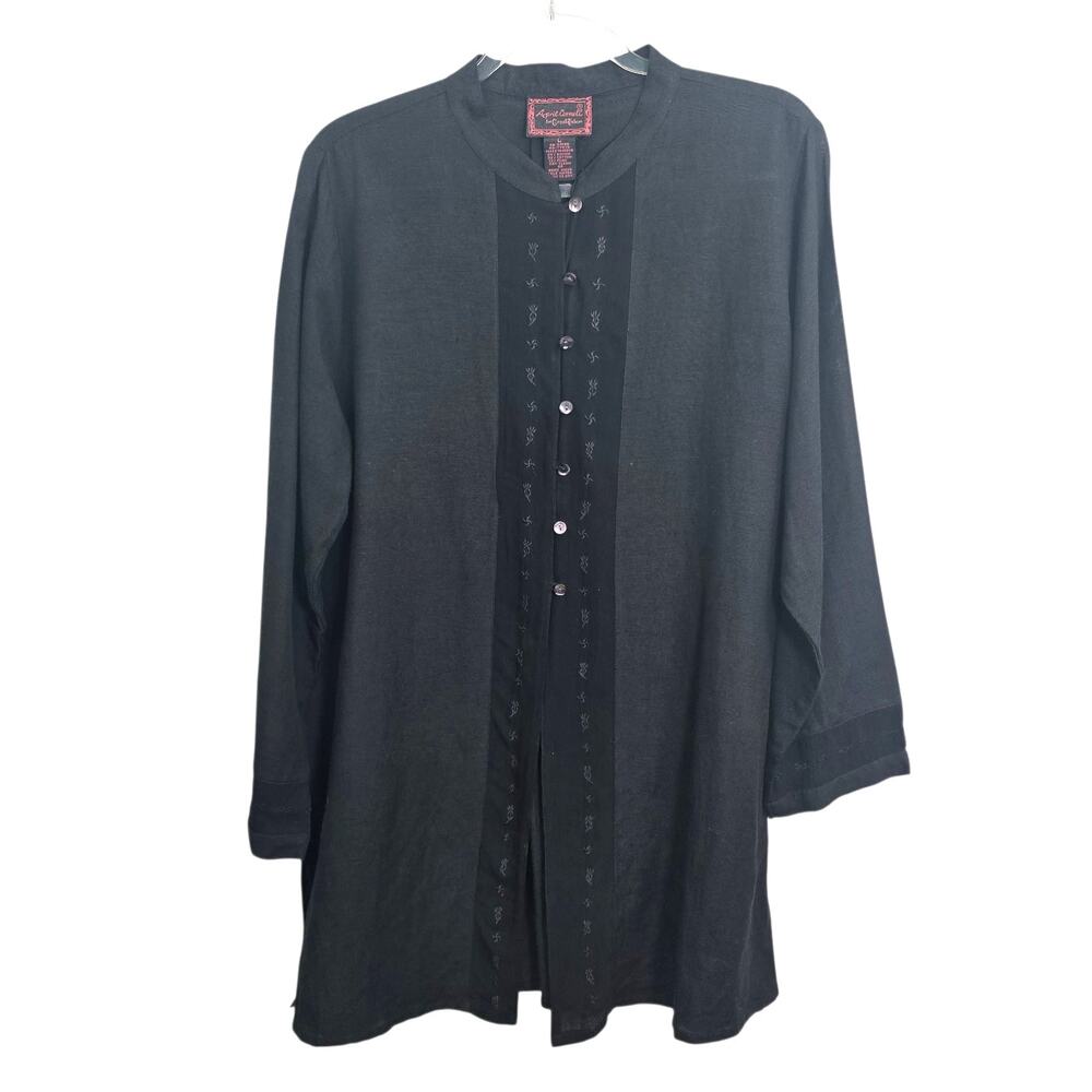 Vintage April Cornell Cotton Duster Tunic Black Embroidered Sheer Panels L